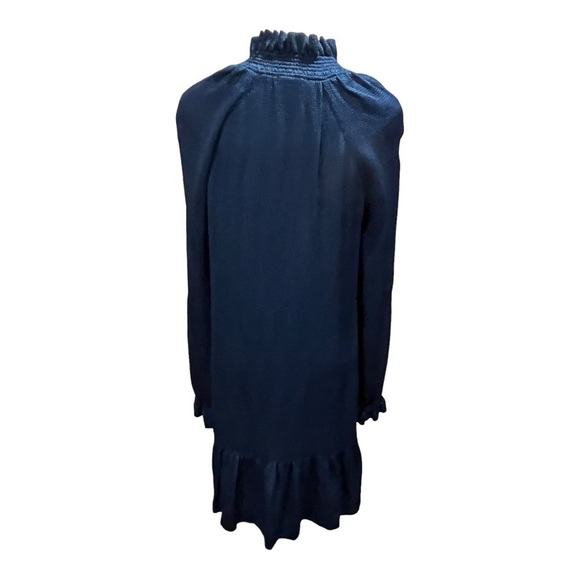 Sandro Paris V-Neck Blue Textured Mini Shift Dress Neck Tie Long Sleeve Sz 36 - Picture 15 of 16